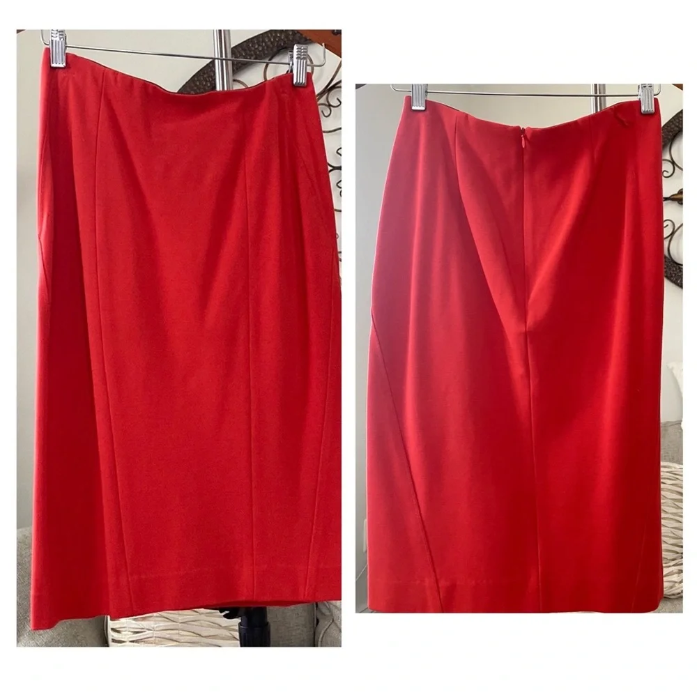 Ann Taylor Red Ponte Knit Pencil Midi Skirt